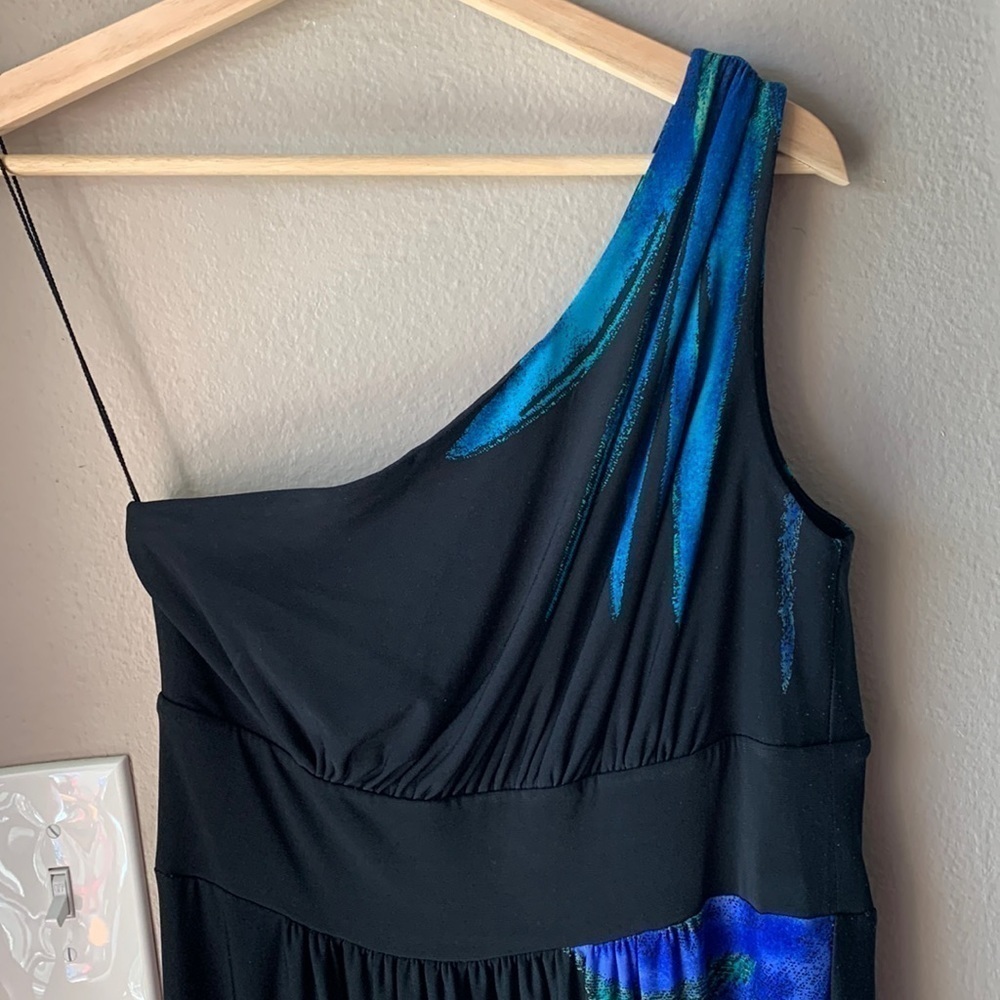 LONDON TIMES Tropical One Shoulder Maxi Dress